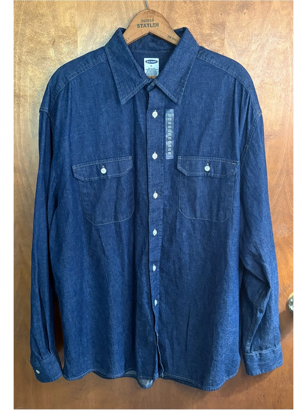 Old Navy Men's Dark Blue Denim Button Down Shirt NWT XL Country Western Rodeo